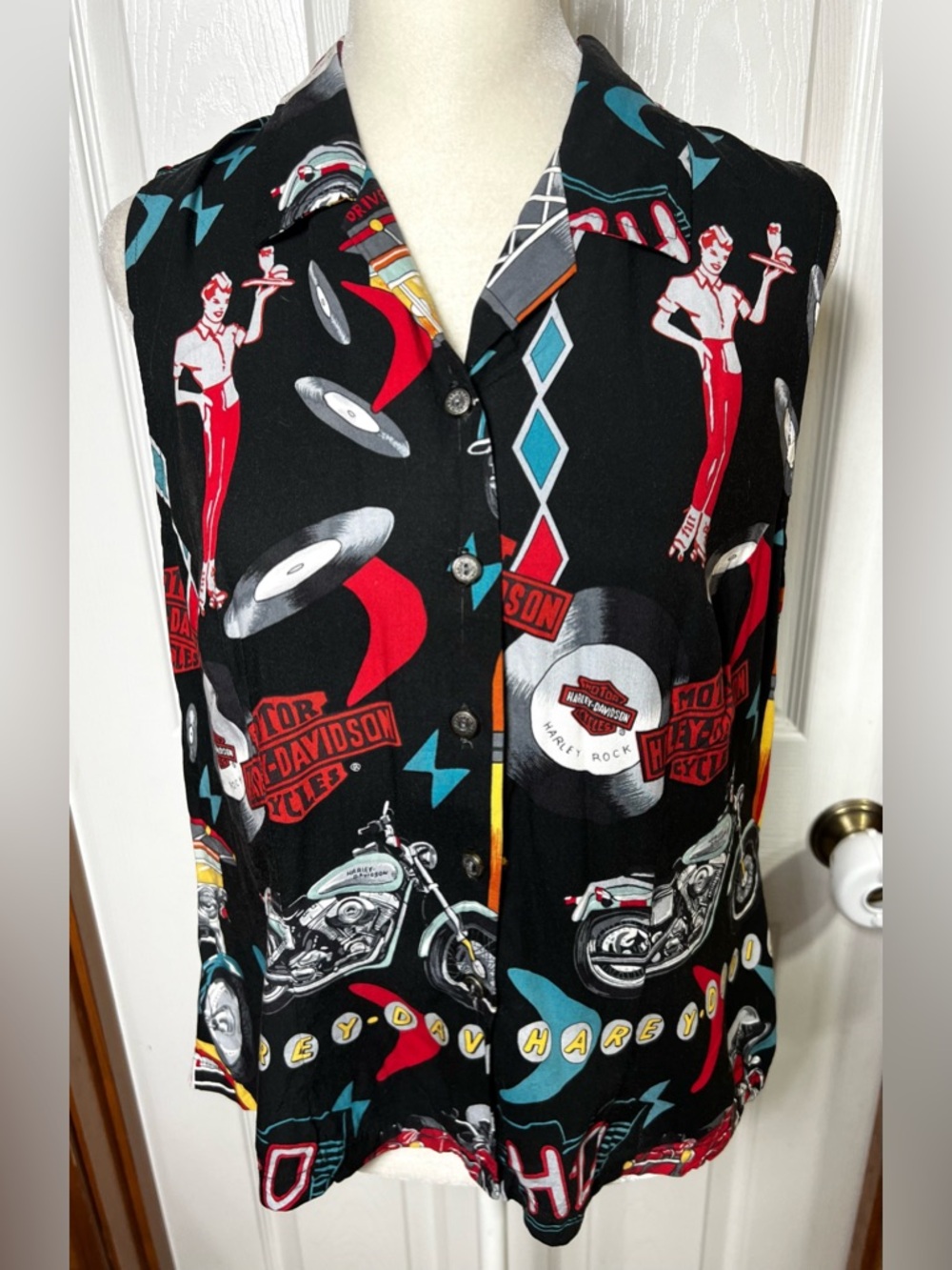 (READ)Women’s Harley Davidson Top Blouse Graphic Top Graphic Tee Cropped Multi L